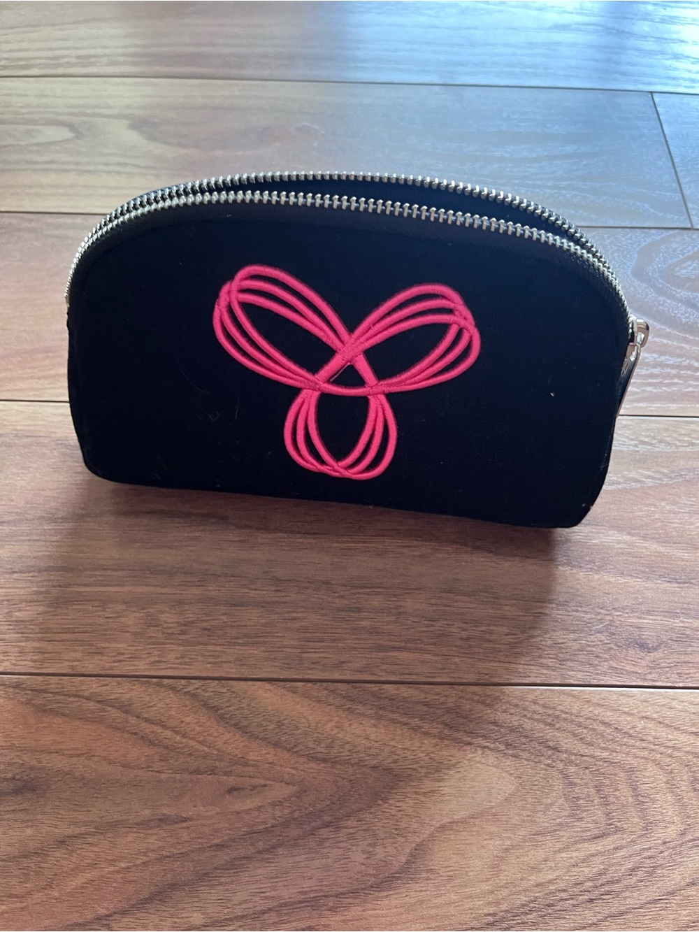 TNA Black Cosmetic Pouch with Pink Embroidered Design